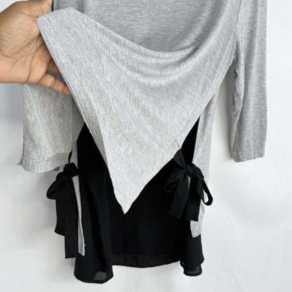 Pebble and Stone Gray Black Layered Tunic Top L Bow Tie Sides Asymmetrical Hem - Picture 8 of 16